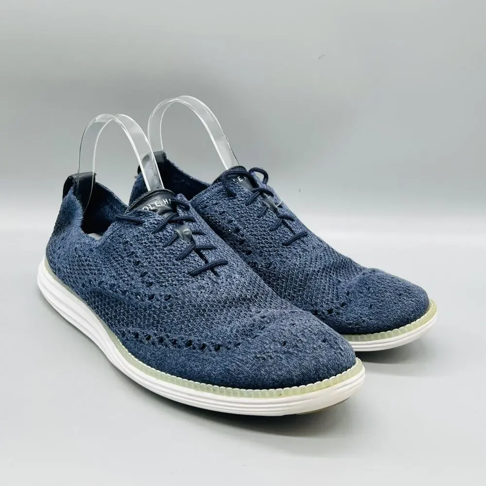 Cole Haan Shoes Mens 10 Blue Knit Wingtip Casual Sneakers Walking Comfort